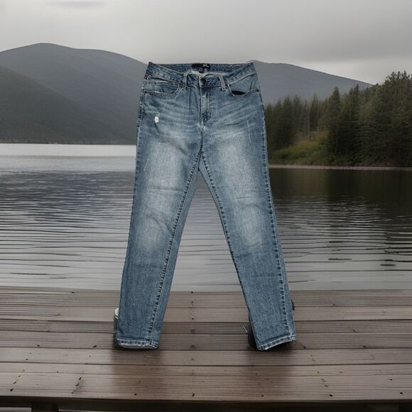 1822 Denim Skinny Ankle Jeans 8 (29x26.5) Blue Distressed Stretch Womens - Picture 1 of 11